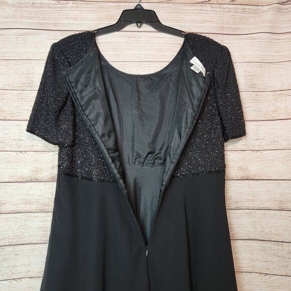 VINTAGE Laurence Kazar Dress Women's 2X Black Beaded Sequin A Line Evening Midi - Picture 16 of 16